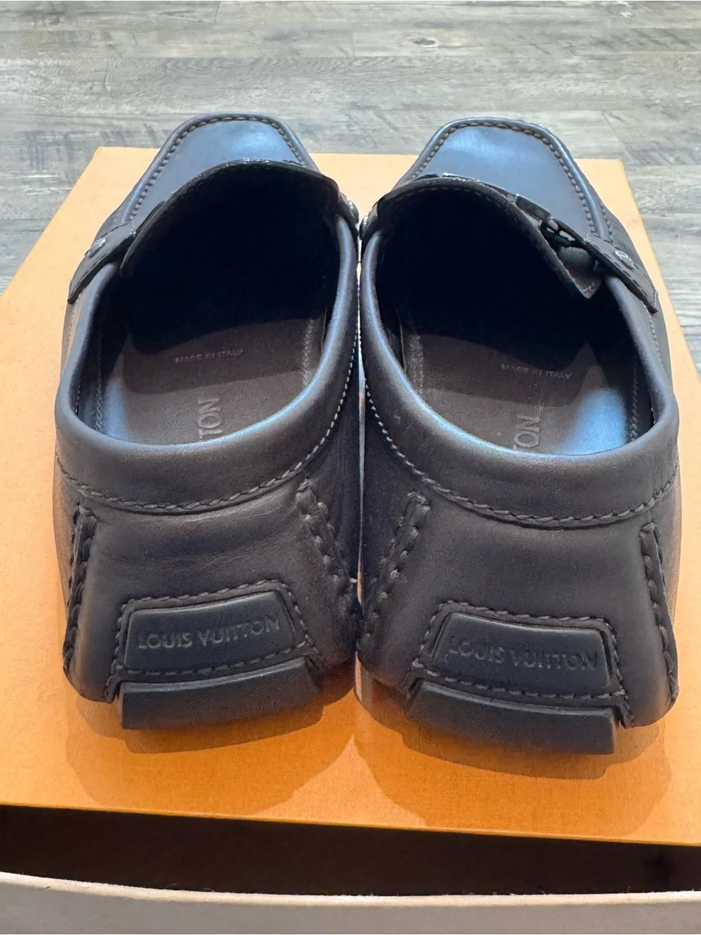 Louis Vuitton Monte Carlo Moccasins Men UK 9 Brown Leather LV Logo Loafers Italy